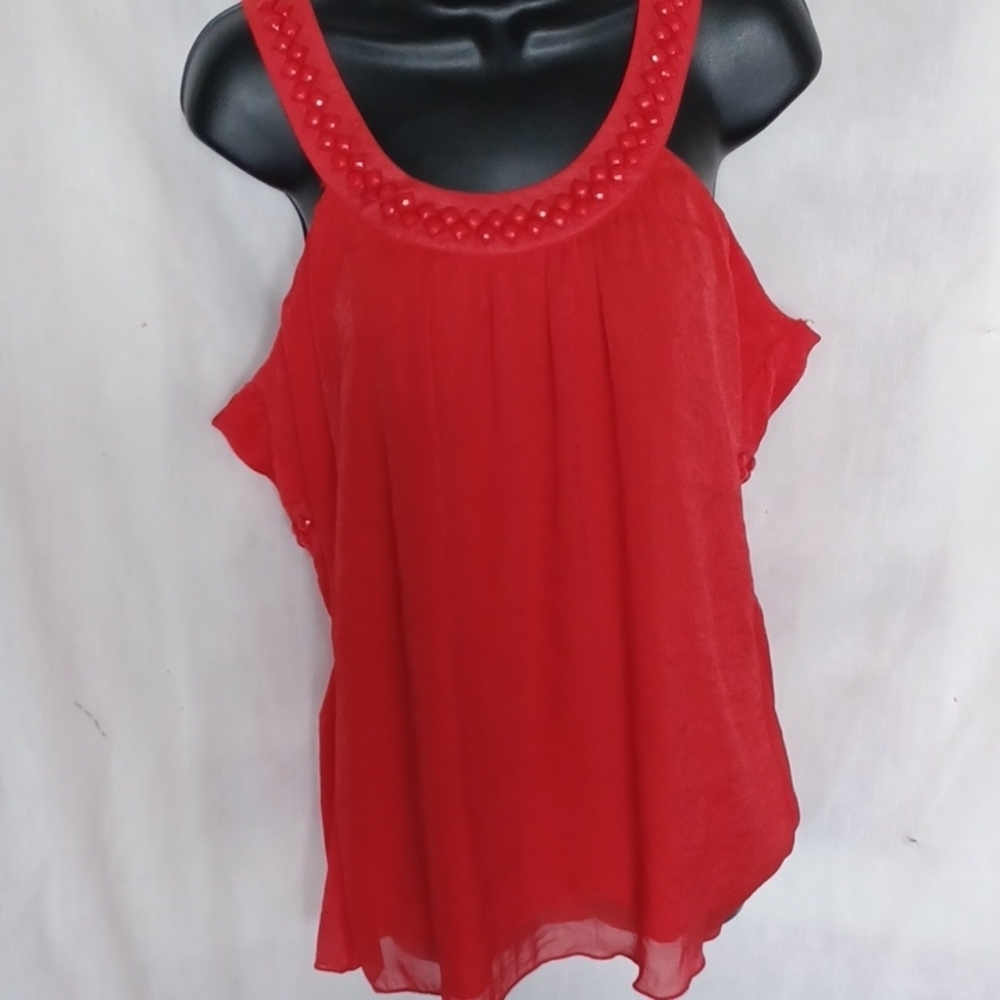 Red Charlotte Russe racer-back style top sz L NWT, beaded, cool back detail